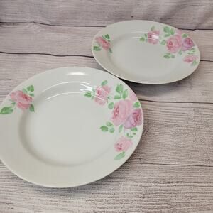 Pier 1 Vintage Rose Jardin Hand Painted China Dinner & Salad Plate Set